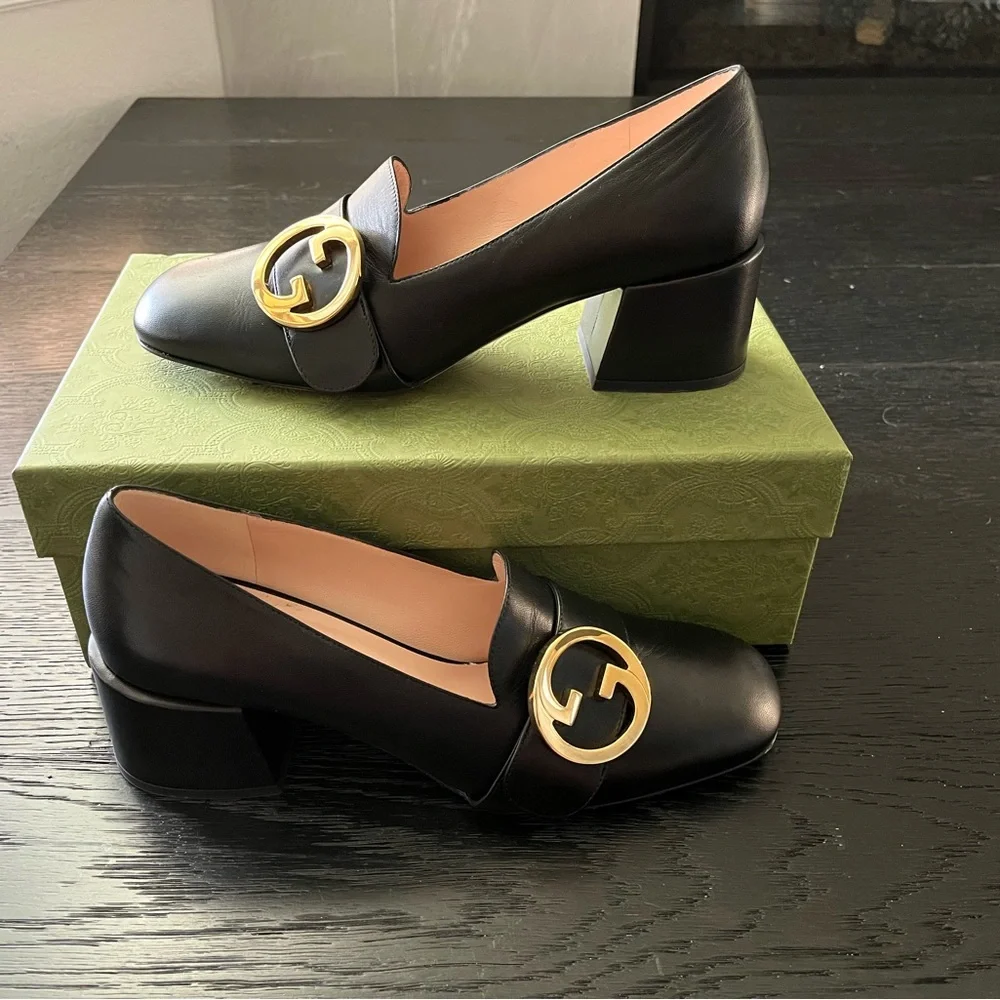 Gucci Woman Leather Malaga Kid Loafer Pump aka the Blonde Mid Heel Pumps - Picture 6 of 14